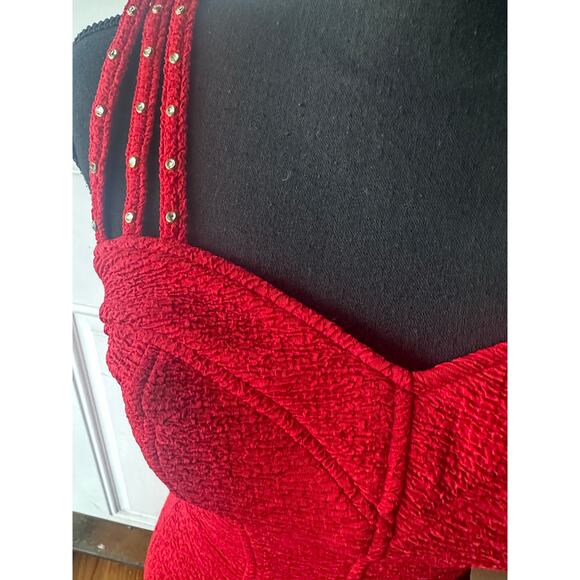 Vintage Tadashi Shoji Red Bandage Bodycon Cocktail Dress - Picture 4 of 7